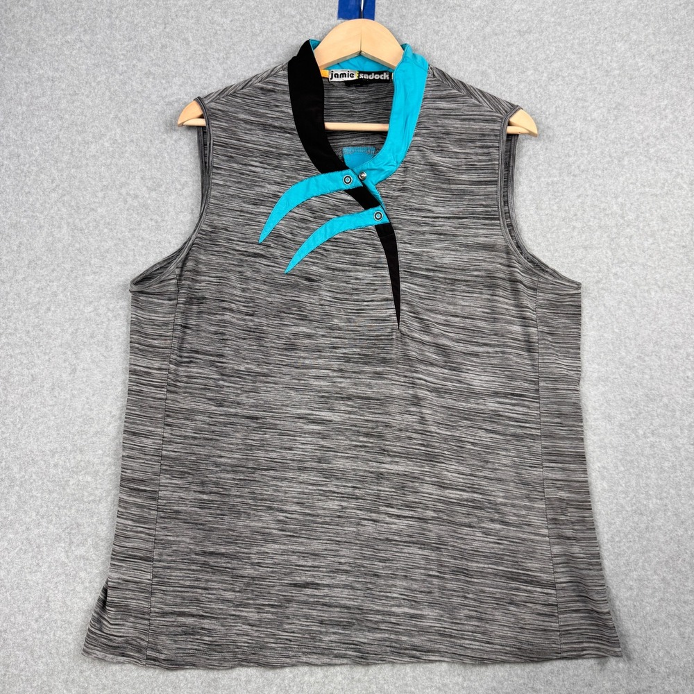 Jamie Sadock Tank Top Womens XL Gray Teal Sleeveless Snap Performance Golf Artsy